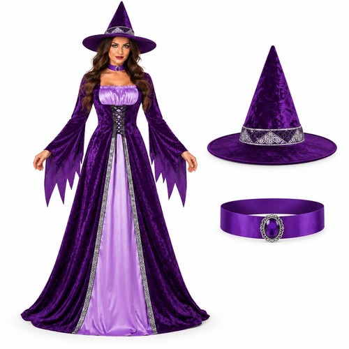 Ladies witch costume purple - ladies,